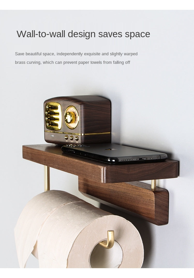 Support Papier Toilette Élégant en Bois & Métal Doré – Design Nordique Élégant