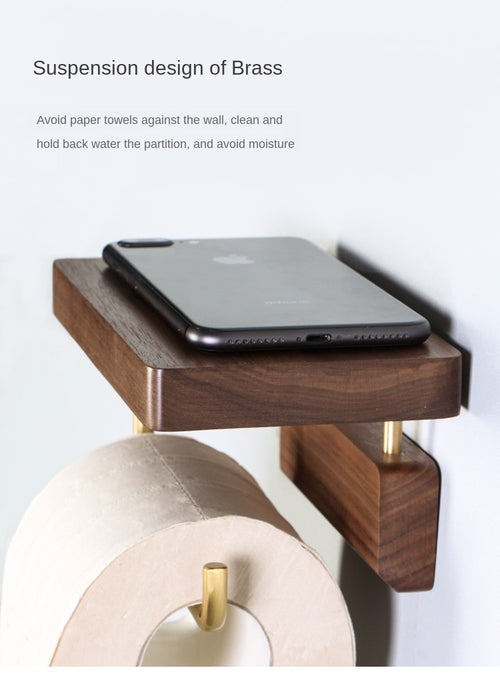Support Papier Toilette Élégant en Bois & Métal Doré – Design Nordique Élégant